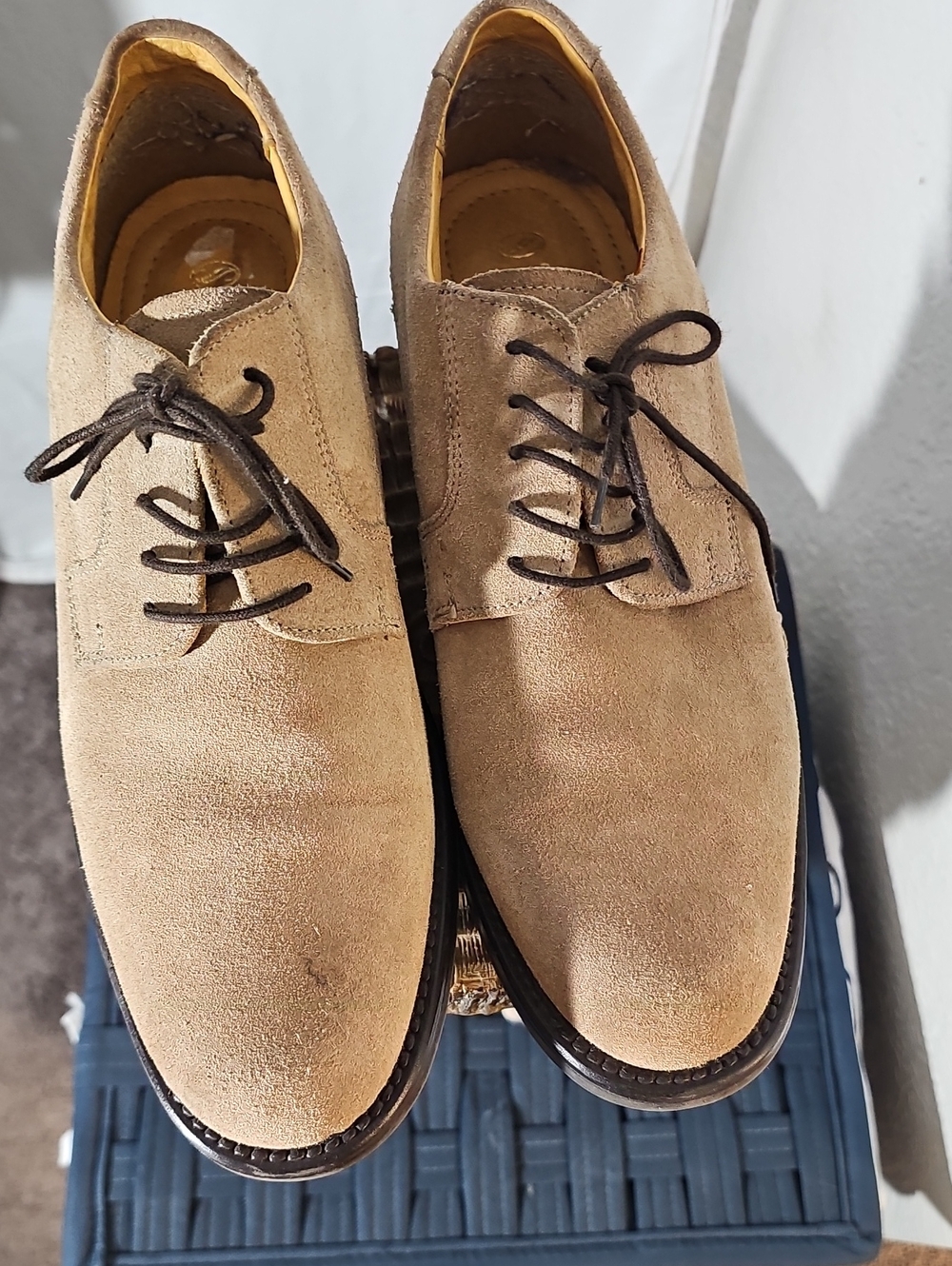 Men's Suede Derby Shoes in Beige Tan